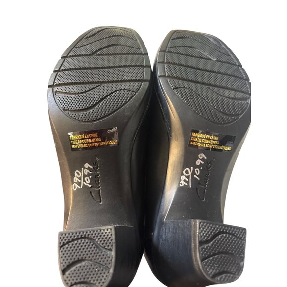 Clarks Black Textured Leather Heeled Loafers Women’s Size 9M - Picture 5 of 7